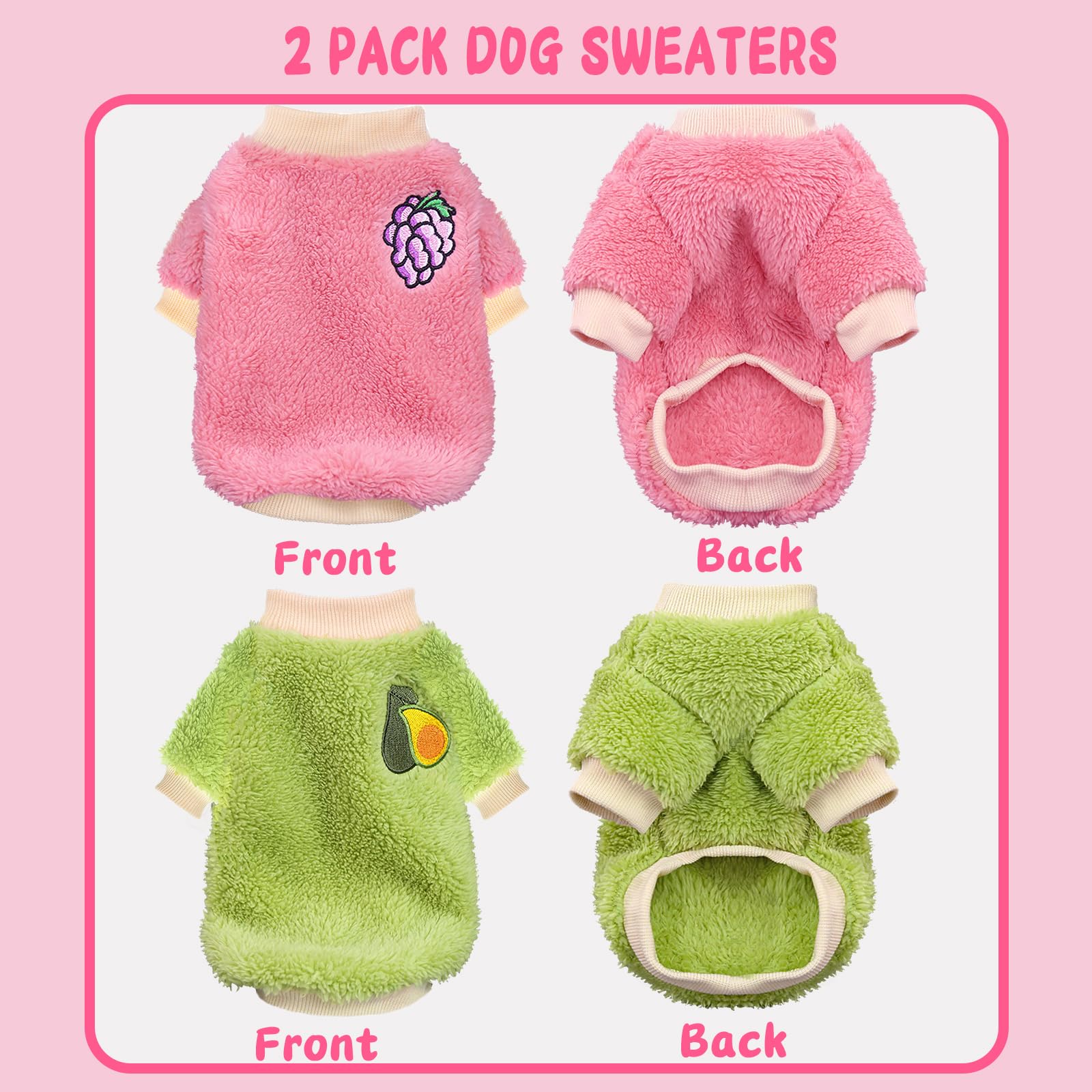 Xxs Dog Sweaters For Small Dogs Girl, 2 Pack Warm Fleece Dog Sweater For Winter, Cute Puppy Clothes Small Doggie Coat For Girls